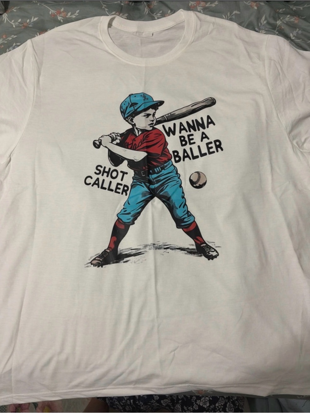 Wanna Be A Baller Short Sleeve Graphic Tee - White/Red/Blue